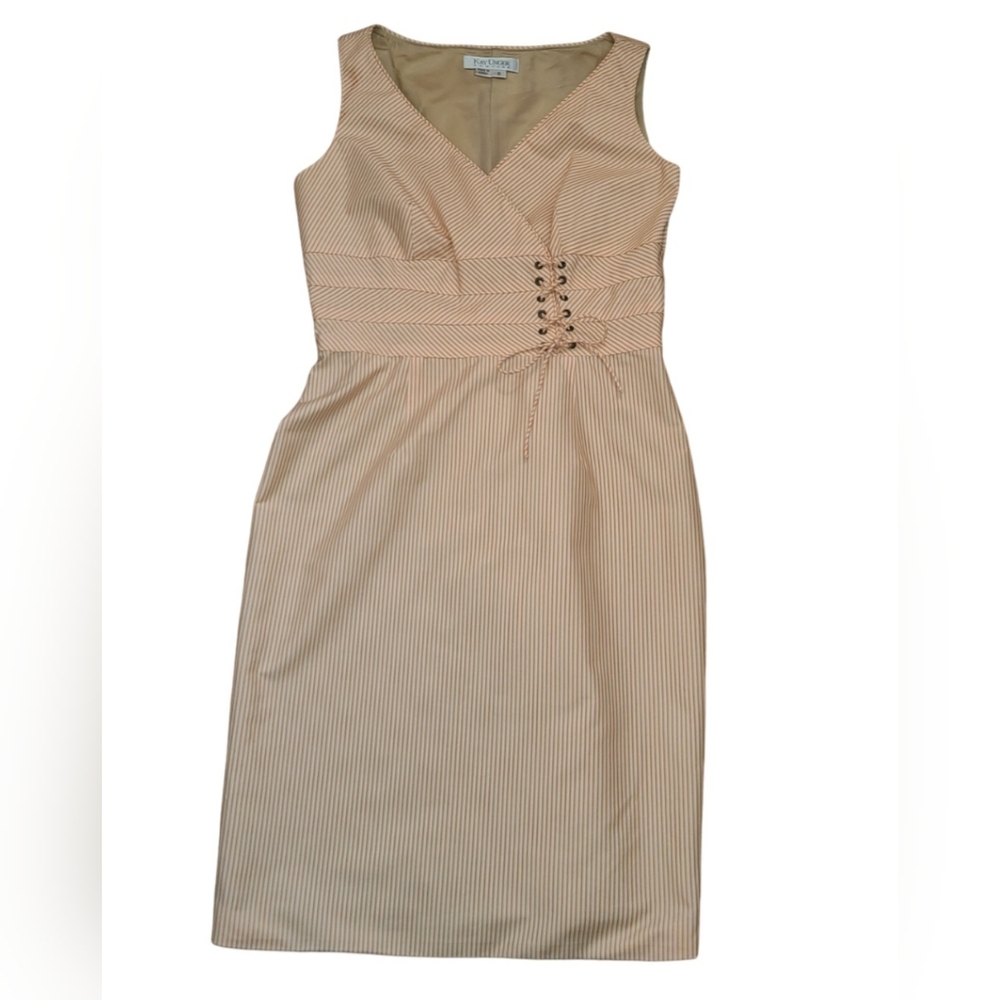 Kay Unger Dress. Size 6  Orange and Ivory. Small Stripe Detailing.